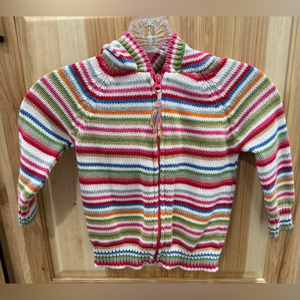 GAP Multicolor Girls Striped 3T Y2K Zip Up Hooded Kit Sweater Tassel Vintage
